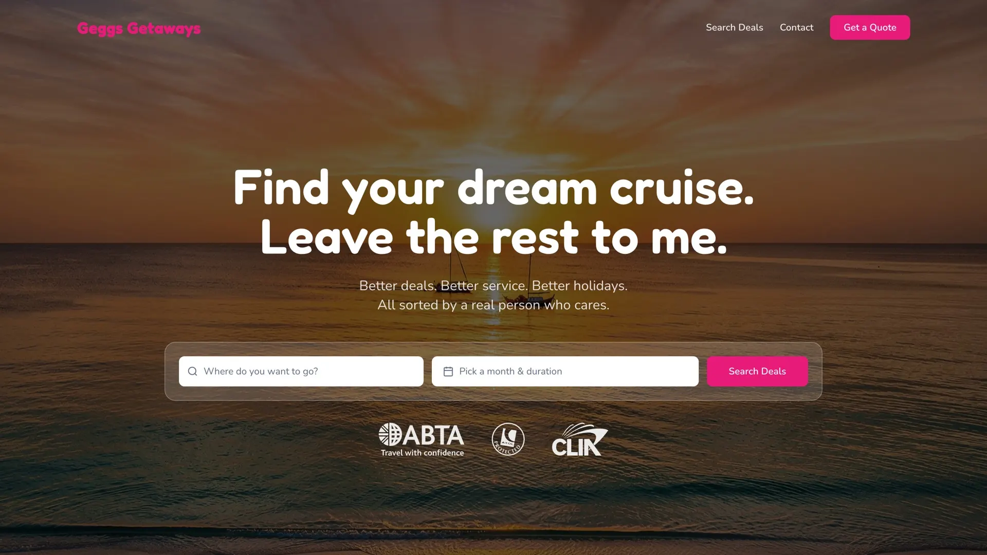 The Geggs Getaways website on a desktop screen